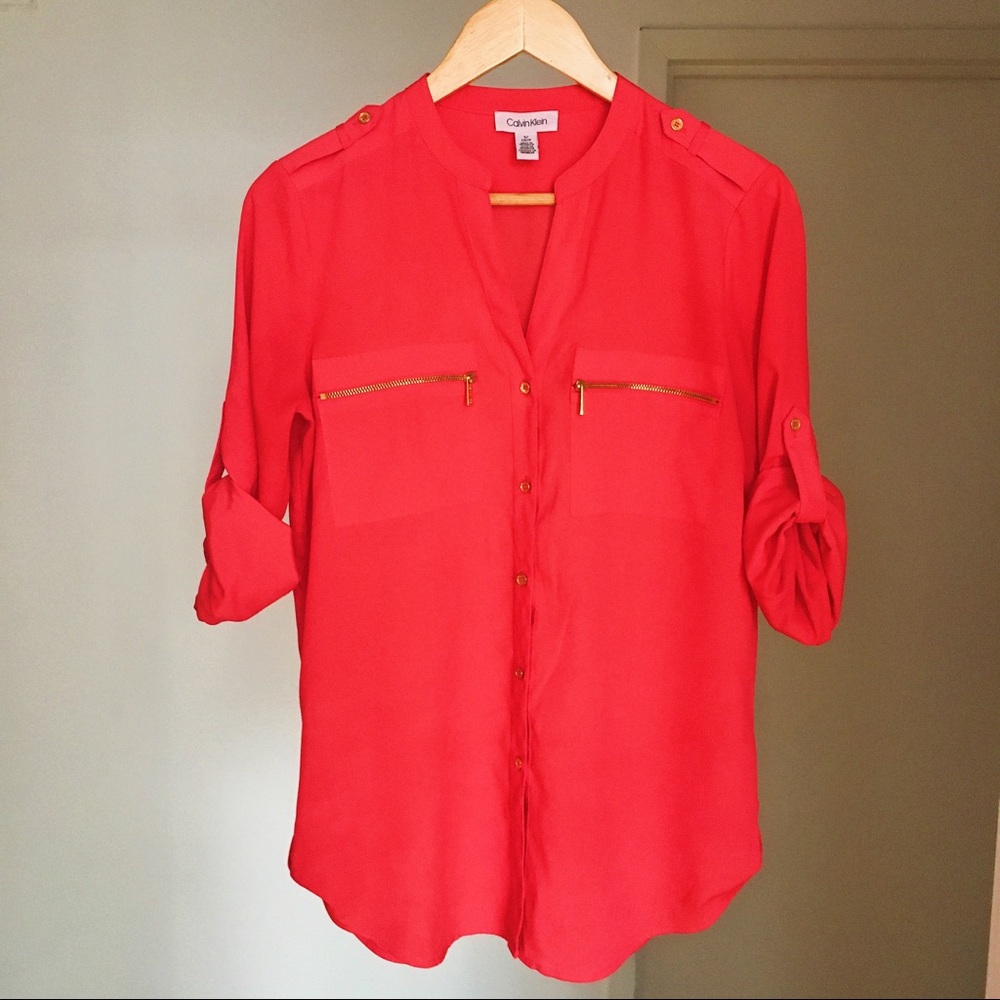 Fuchsia Calvin Klein Blouse with Gold Accents